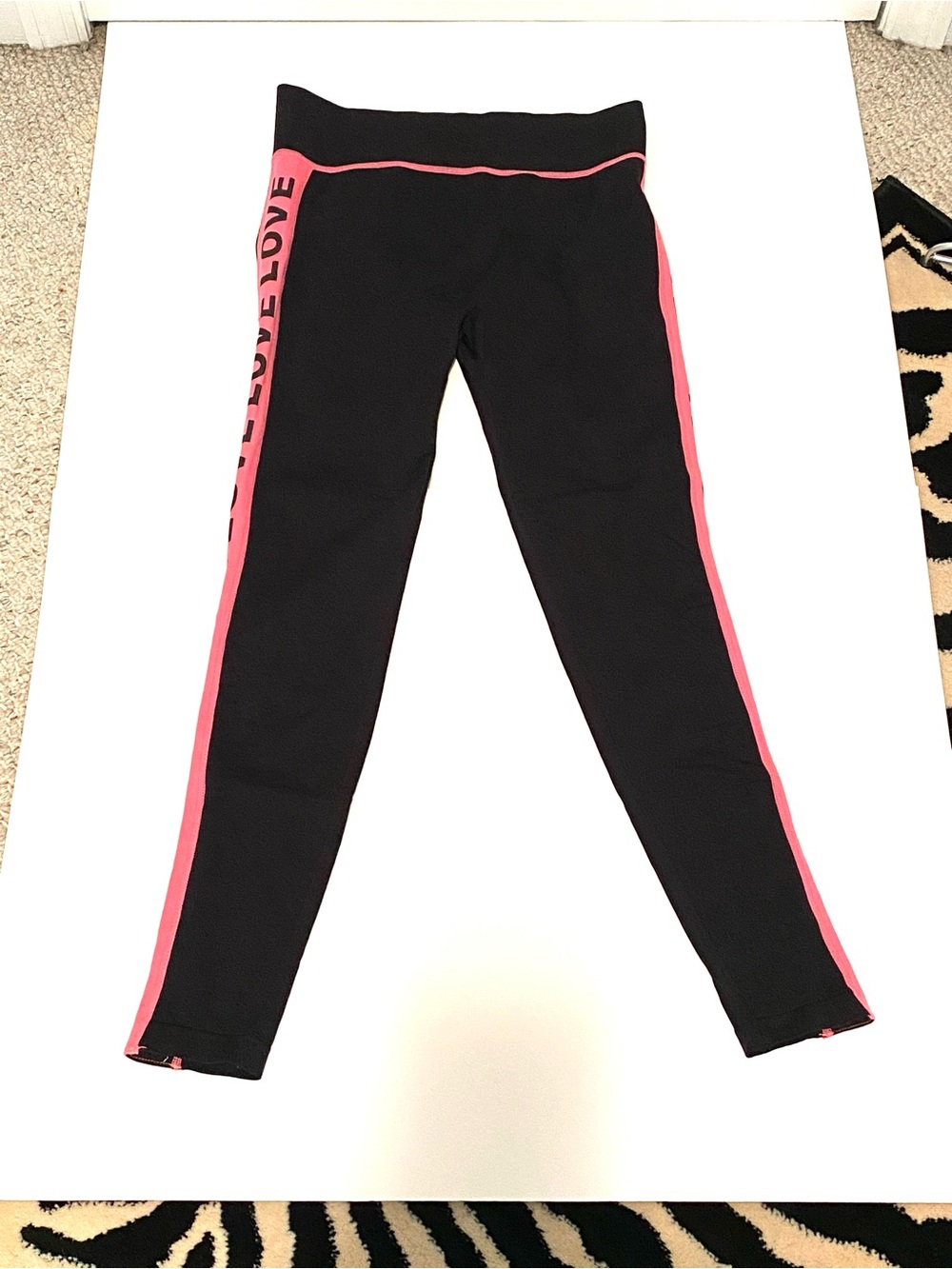 Soho Girls Kids Medium Black Pink LOVE Side Stripe Leggings Athletic Stretch 205